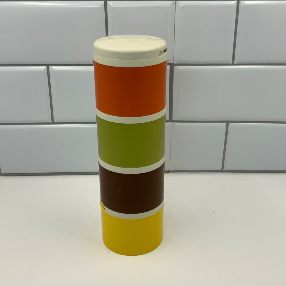 Vintage Tupperware Spice Shaker Tower 1308 Stacking Harvest Colors Set of 4